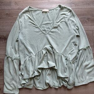 Altar'd State Green Asymmetrical Ruffled Blouse
